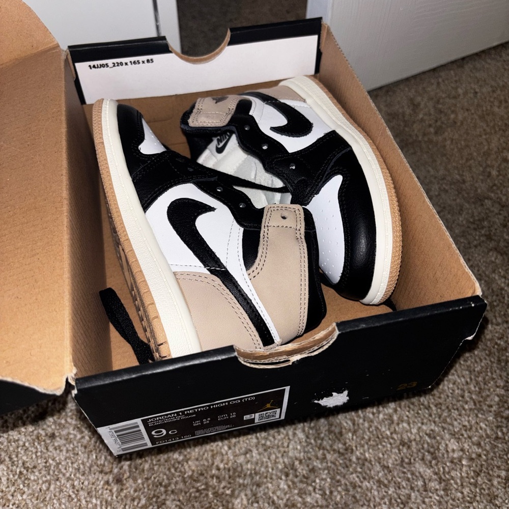 Jordan Kids Black, White, and Tan Sneakers
